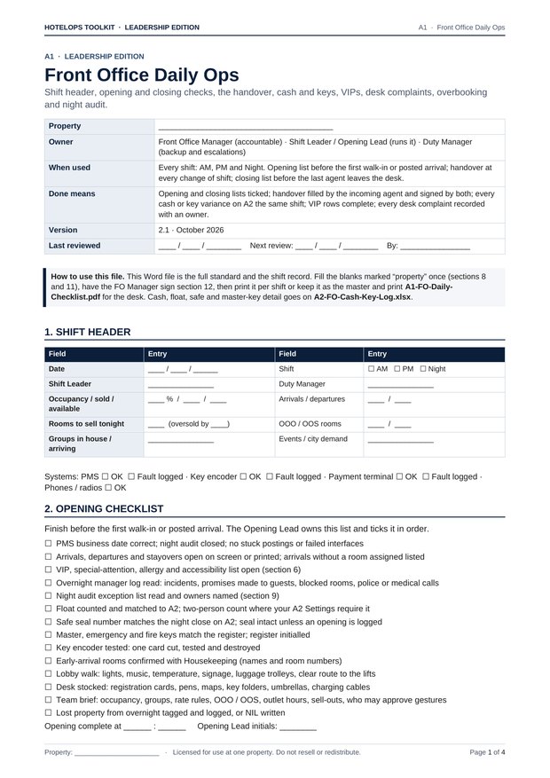 A1 Front Office Daily Ops — page 1